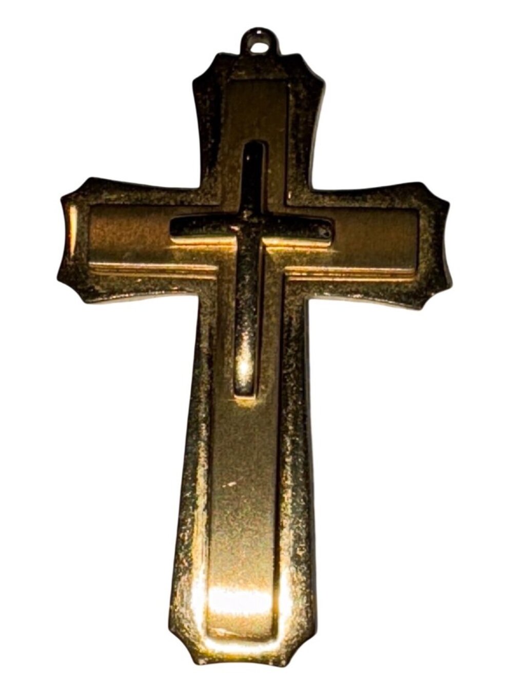 Gold-Tone Stainless Steel Cross Pendant 26.22g Religious Jewelry 2.5" Long
